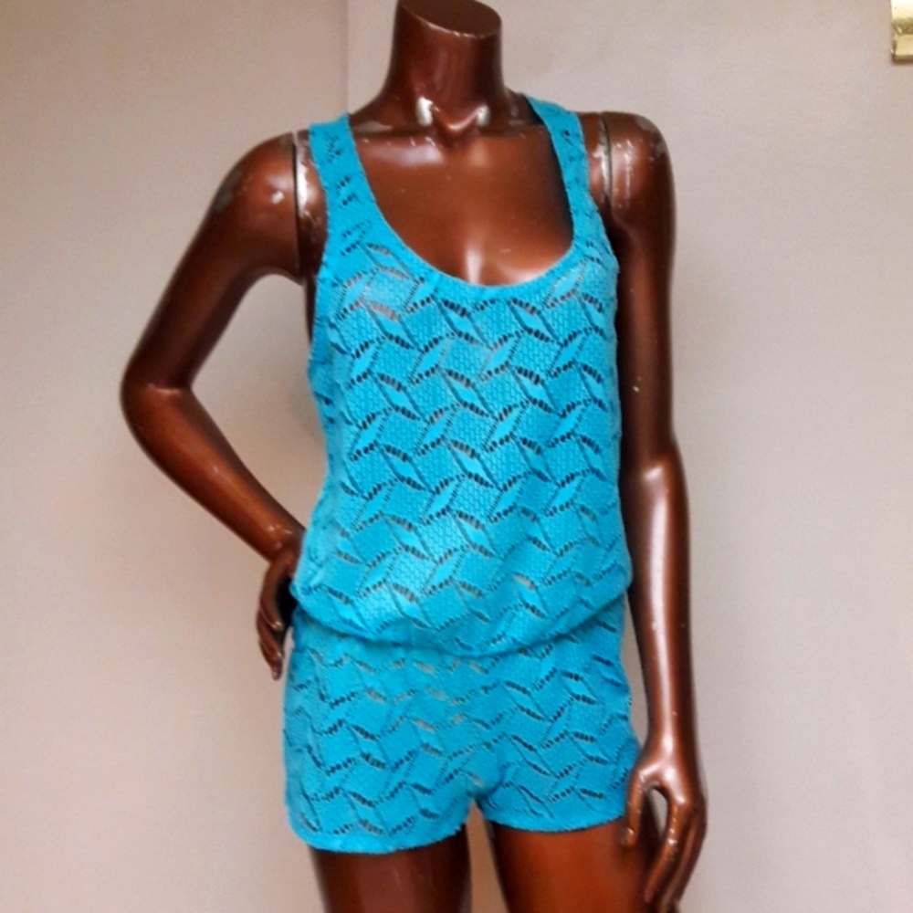 NWOT Miken Swim Aqua Crochet Romper